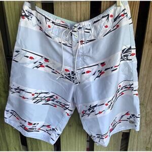 Limits Size 46 (36" Waist) Board Shorts Blue Red Shatter Abstract No Mesh Surf